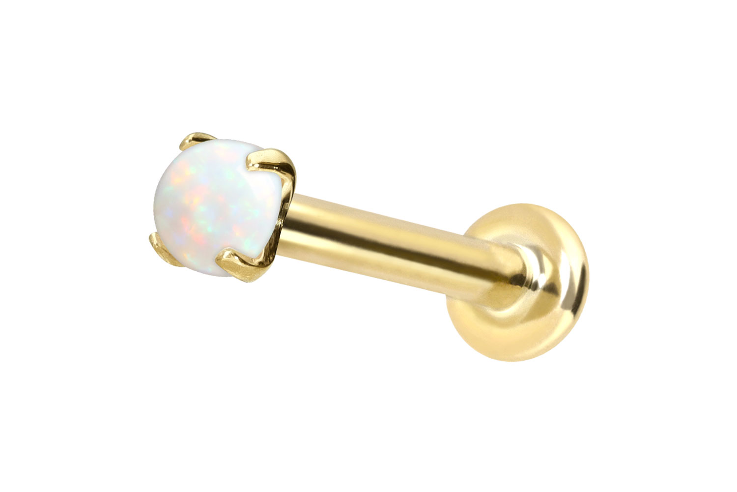 14 Karat Gold Labret Piercing mit Push Fit SYNTHETISCHER OPAL